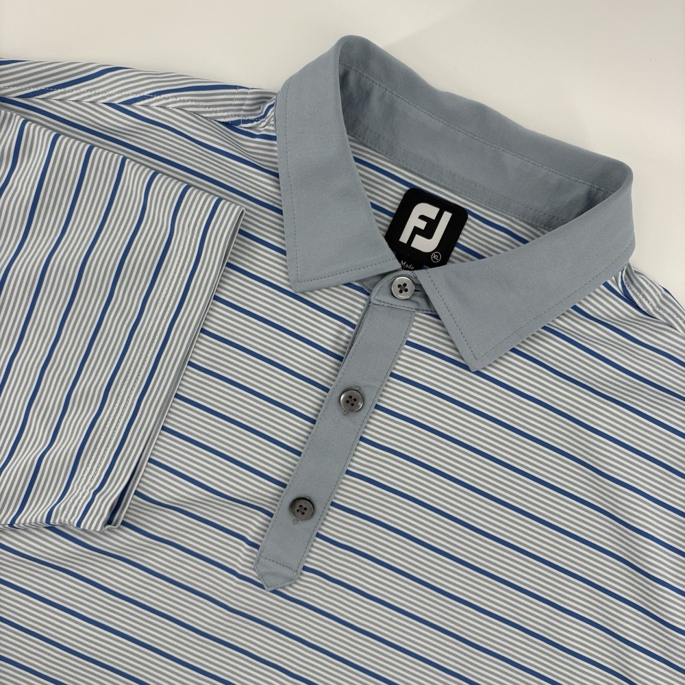 FootJoy Polo Shirt Mens XL Blue Striped Short Sleeve Golf Stretch Casual Outdoor